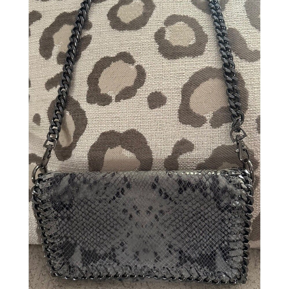 Borse In Pelle Snakeskin Leather 2-1 Clutch Purse VTG Chrome Chain Strap Italy